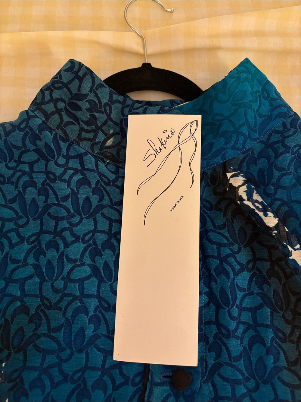 Teal Blue Abstract Print Women's Button-Front Blazer Jacket
